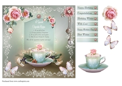 Cup Cake card front with verse. decoupage and sentiments