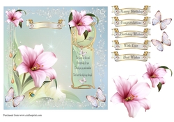 Lily Card Front with decoupage and sentiments.