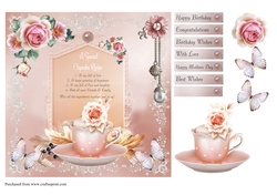 Cup cake recipe card front with verse. decoupage and sentiments