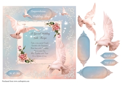 Beautful wedding cake recipe card card front with decoupage and sentiments