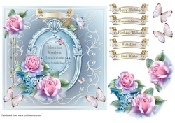Floral card front with verse. decoupage and sentiments
