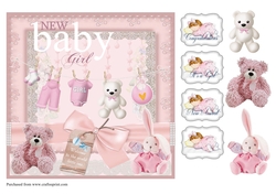 New Welcome Baby Girl card front with decoupage and sentiments