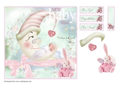 New Baby Girl pastel card front topper with decoupage and sentiments