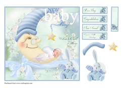 New Baby Boy pastel card front topper with decoupage and sentiments