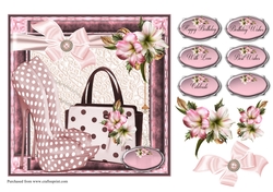 Lily card front with, Shoes, Handbag, decoupage and sentiments