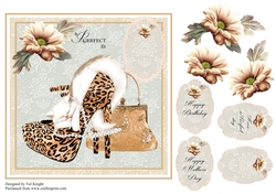 Cat in a shoe card front with decoupage and sentiments.