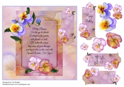 Pretty Pansies card front with decoupage