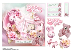 New Baby Girl Card Front With Decoupage