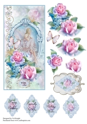 Pink Rose DL Card Front With Decoupage