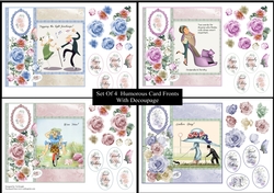 4 Humourous Card Fronts With Decoupage