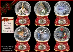 6 x Beautiful Floral Christmas Snowglobes - PNG - 300 dpi