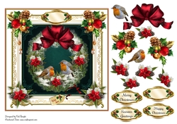 Christmas Robin Wreath Card Front With Decoupage