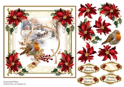 Joy Christmas Scene Robin Card Front With Decoupage