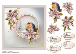 Robin and Poinsettia Card Front With Decoupage