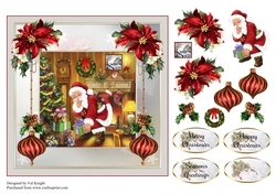 Santa Delivering Presents Card Front With Decoupage