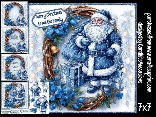 A traditional blue Santa