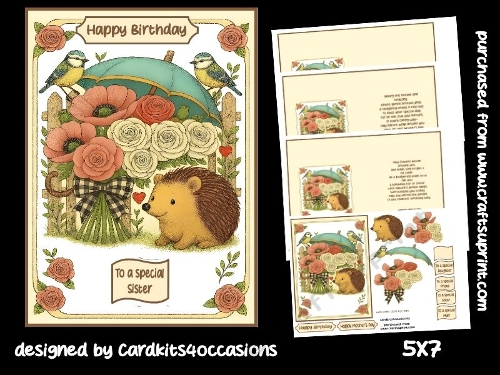 Hedgehog blooms and birdsong 5x7
