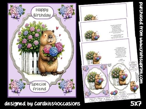 Capybra and hydrangeas 5x7
