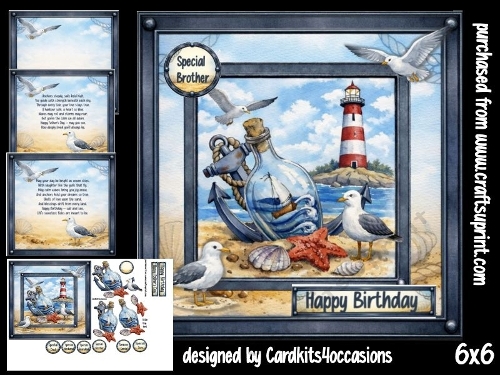 Anchor Gulls and Ocean 6x6