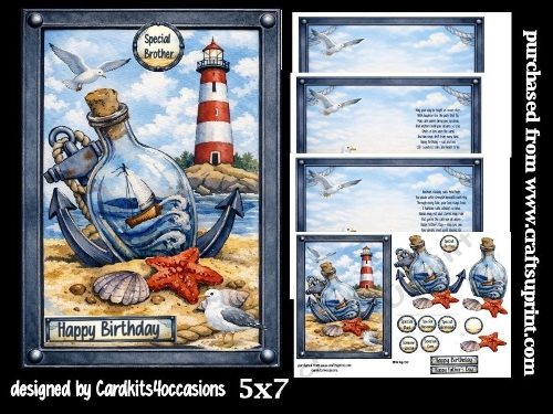 Anchor Gulls and Ocean 5x7