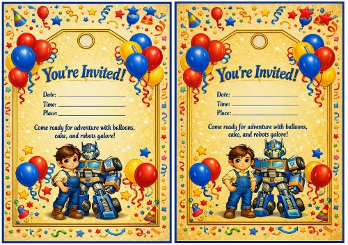 Robo Kid party invites