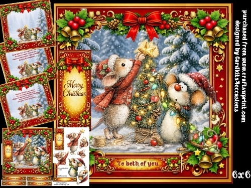 Christmas mice decorate the tree 6x6