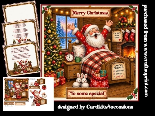 Santa wakes with a cheer 6x6
