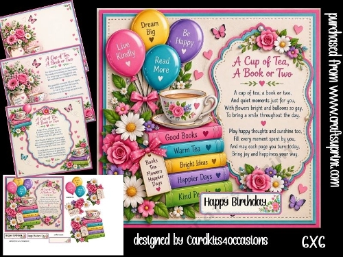 Books Balloons and flowers 6x6