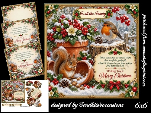 Christmas Robin and squirrel 6x6