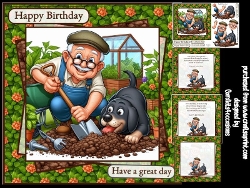 Gardening man and dog