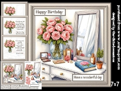 Dressing table cosmetics and flowers