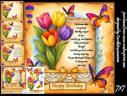 Rainbow tulips on parchment