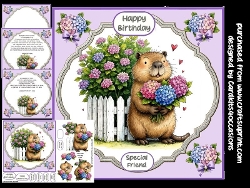 Capybra and hydrangeas
