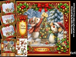 Christmas mice decorate the tree 6x6