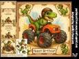 A Dinosaur and big wheeled truck