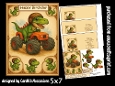 A Dinosaur and big wheeled truck 5x7