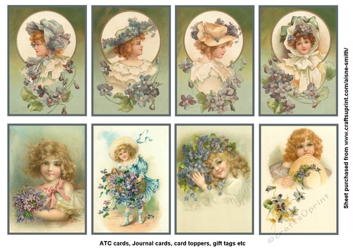 Vintage Violet Girls Card Toppers / Tags