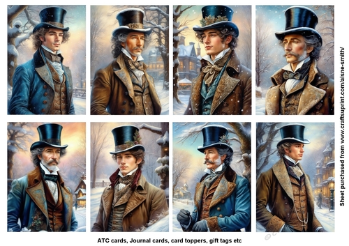 Victorian Winter Gentleman Tags / Toppers / Journal Cards / ATC Cards