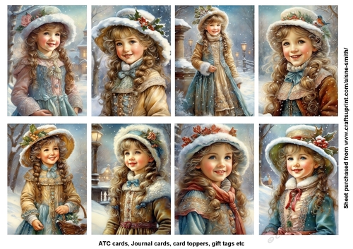 Victorian Winter Girl Tags / Toppers / Journal Cards / ATC Cards