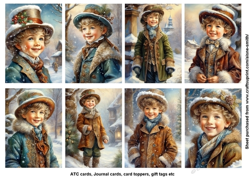 Victorian Winter Boy Tags / Toppers / Journal Cards / ATC Cards