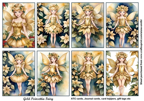 Gold Poinsettia Fairy Tags / Toppers / ATC