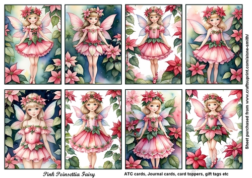 Pink Poinsettia Fairy Tags / Toppers / ATC