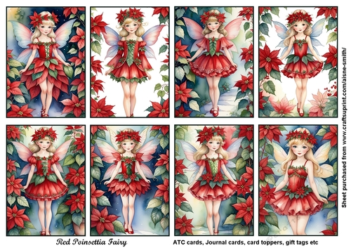 Red Poinsettia Fairy Tags / Toppers / ATC