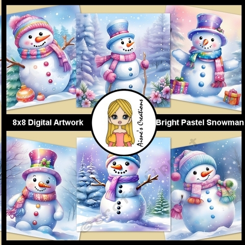 Bright Pastel Snowman Artwork