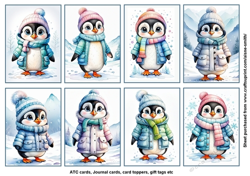Cute Winter Penguin Gift Tags / Mini Cards / ATC Cards