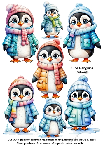 Cute Winter Penguins Cut Outs / Fussy Cuts