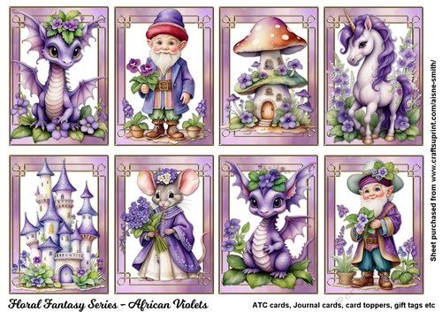 African Violets Floral Fantasy Tags / ATC Cards / Toppers