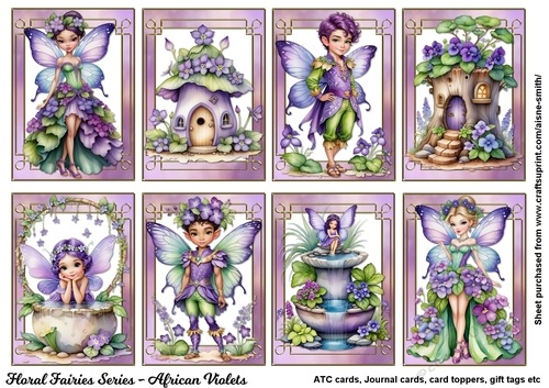 African Violets Floral Fairy Tags / ATC Cards / Toppers
