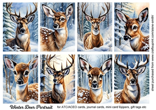 Winter Deer Portrait Toppers / Tags / ATC Cards