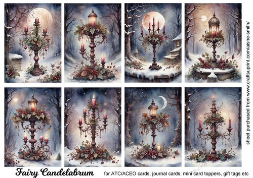 Winter Fantasy Candelabrum ATC Cards / Toppers / Tags 